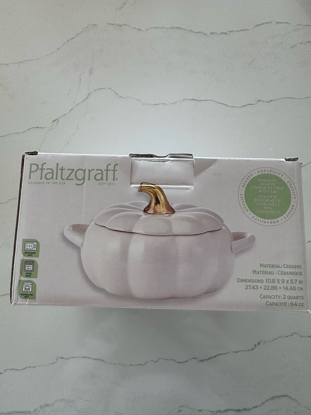 Pfaltzgraff 2 QT Ceramic White Pumpkin Casserole Dish Pot Fall Cozy NIB - Picture 9 of 16